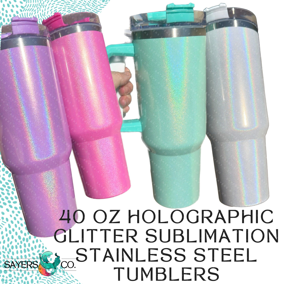 40 oz. Stainless Steel Tumbler with Handle, Holographic Shimmer, Subli –  The Tumbler Grip
