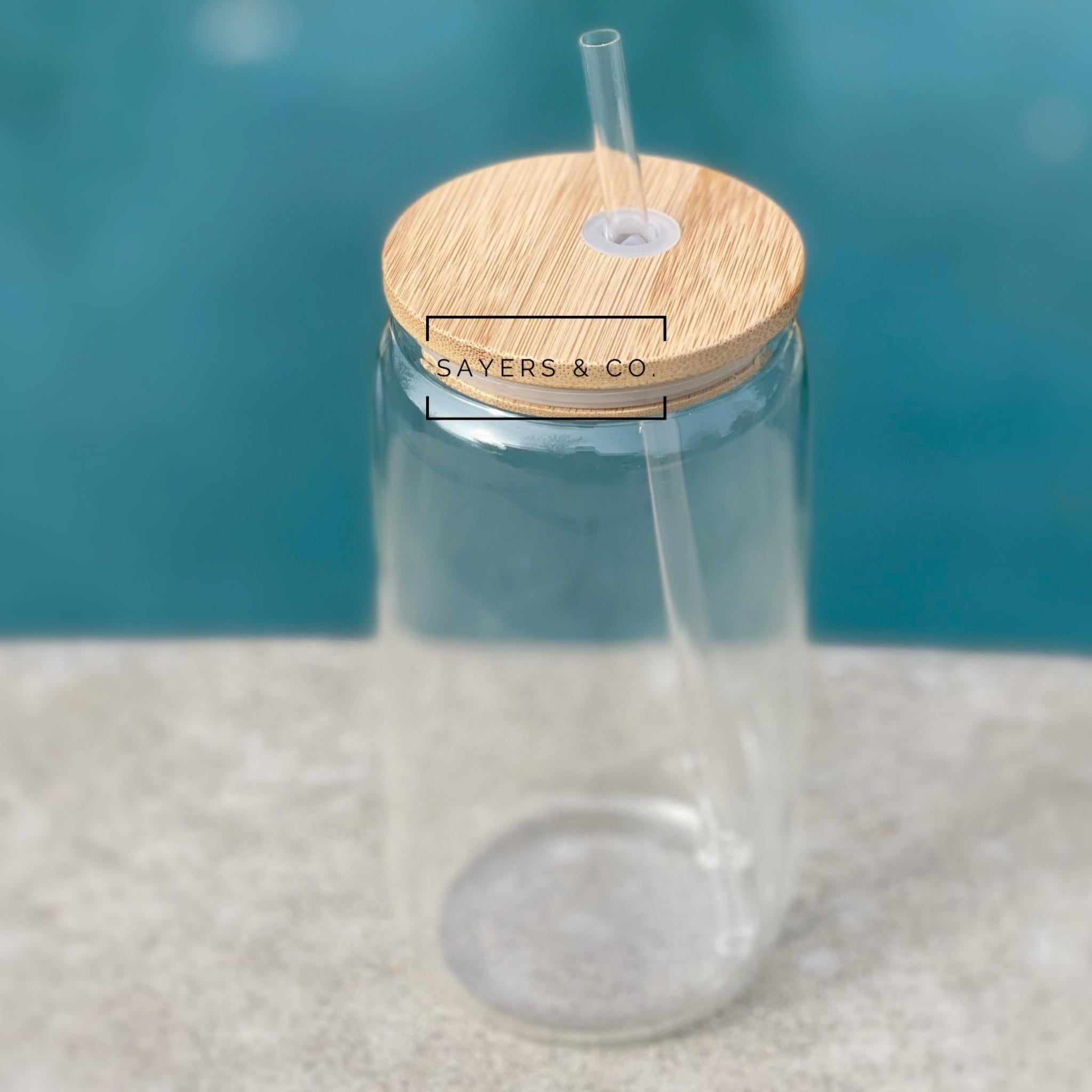 Clear Glass Mason Jar with Wooden Sublimation Lid