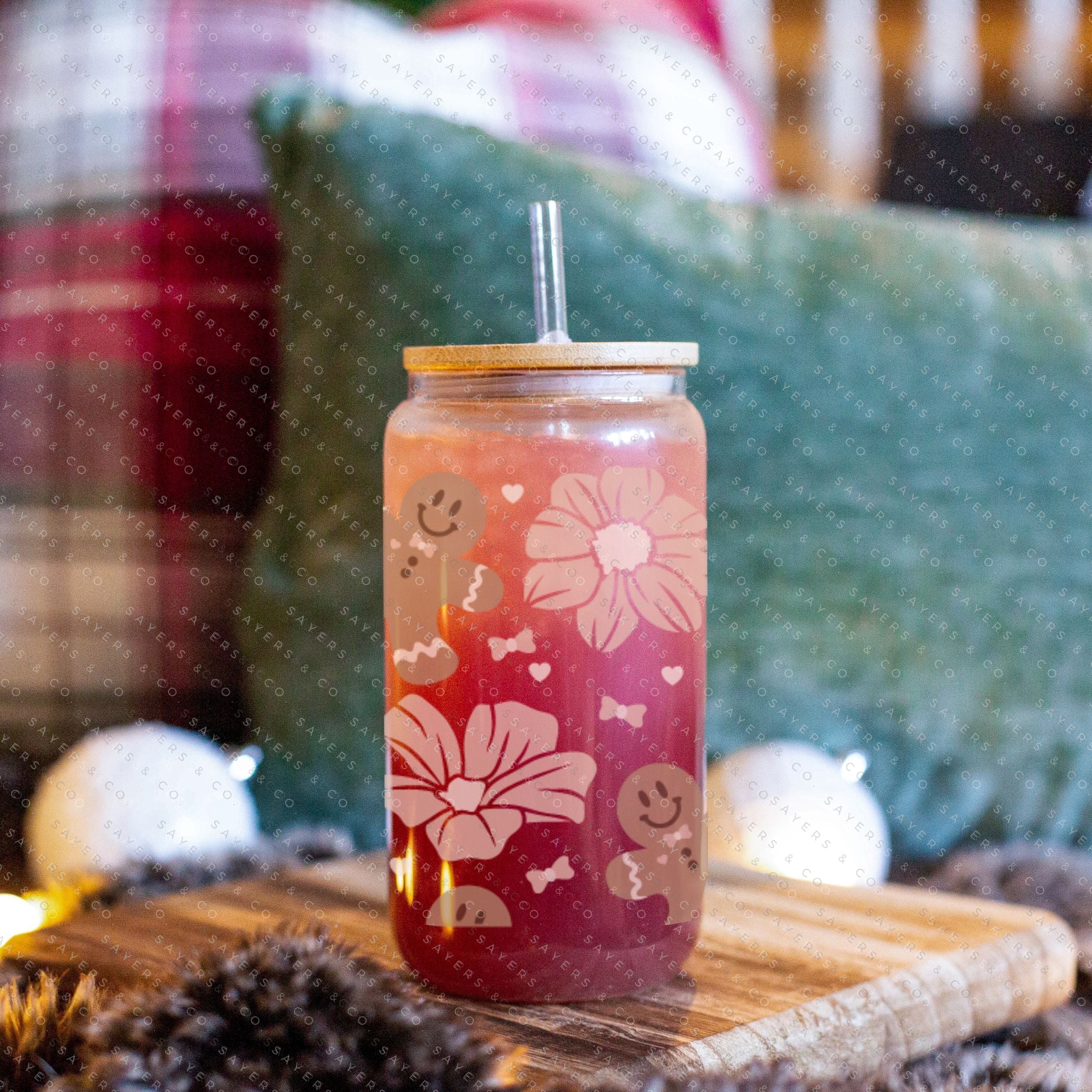 Holiday Iced Coffee Tumbler With Lid and Straw