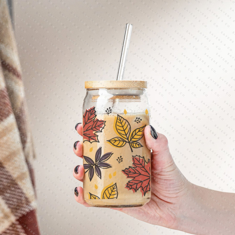 Iced Coffee Cup Glass with Bamboo Lid and Plastic Straw, Gifts for Wom