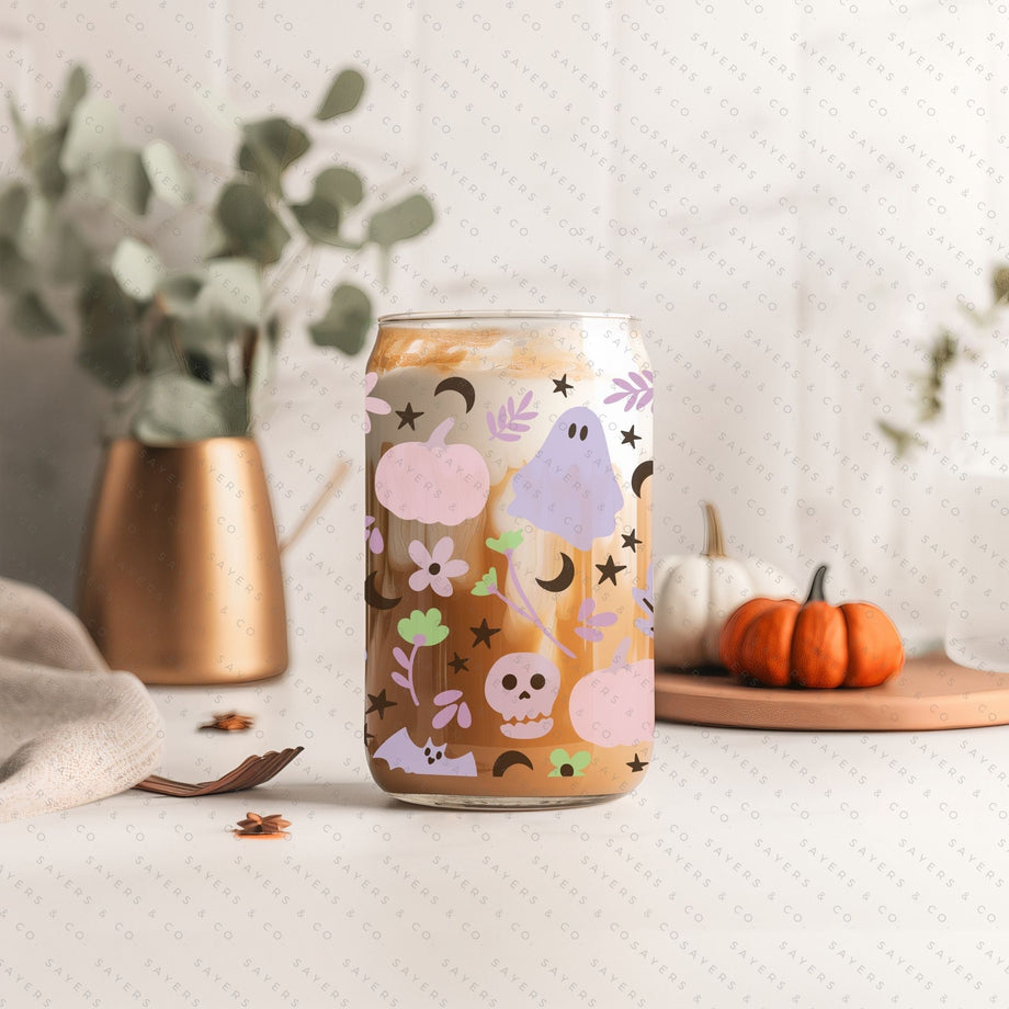 16oz Pretty Paranormal Iced Coffee Glass Can, Halloween Tumbler