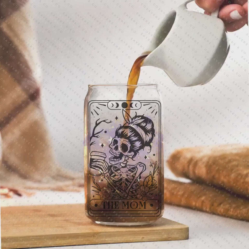 Brittany Miller- Funny Tarot Card Iced Coffee Glass Can, Happy Juice™, Gift For Coffee Lover, Gift For Her, Bamboo lid & straw #100038