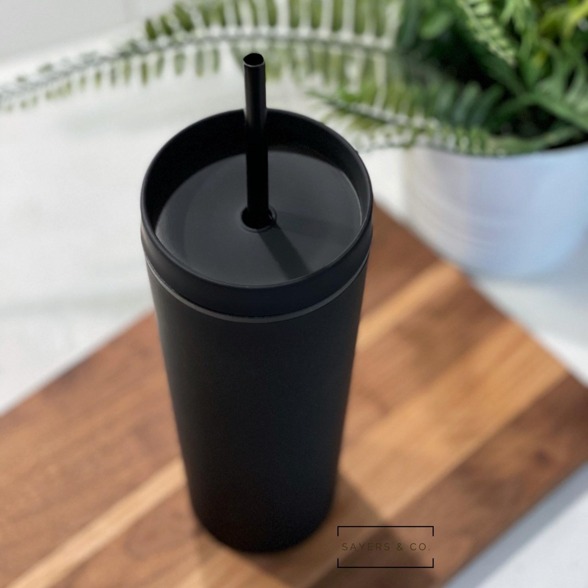 19oz. Black Stainless Steel Tumbler with Straw by Celebrate It