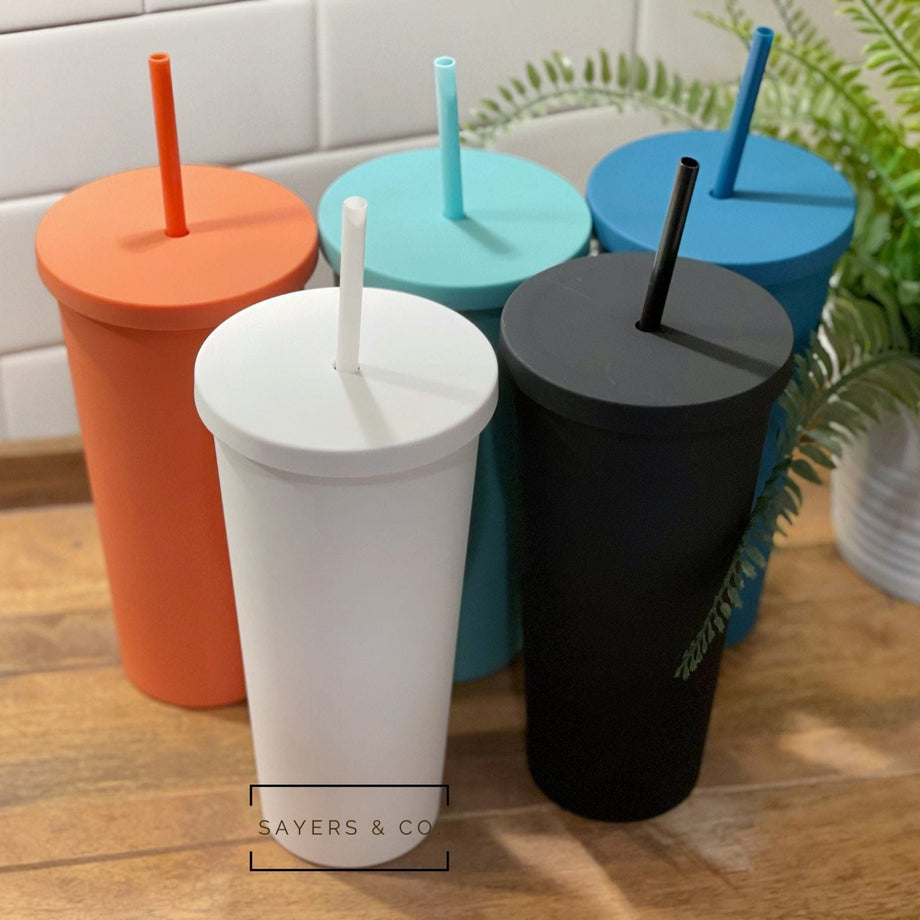 Double Wall Tumbler with And Straw, Plastic Tumbler Cups, Reusable
