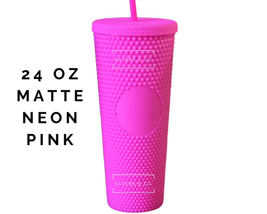 24oz Studded Tumbler w/ Lid & Straw Hot Pink - Salty Dog T-Shirt