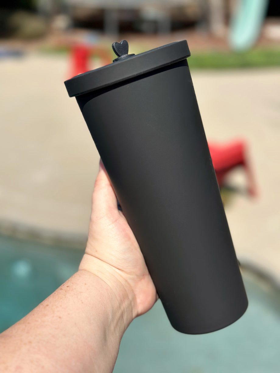 Plain Matte Black Starbucks Cold Cup Tumblers With Black Straw and